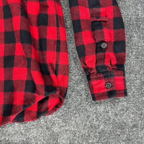 Madewell Top Womens Small Flannel Popover in Buffalo Check Red Black Pocket - Picture 3 of 8